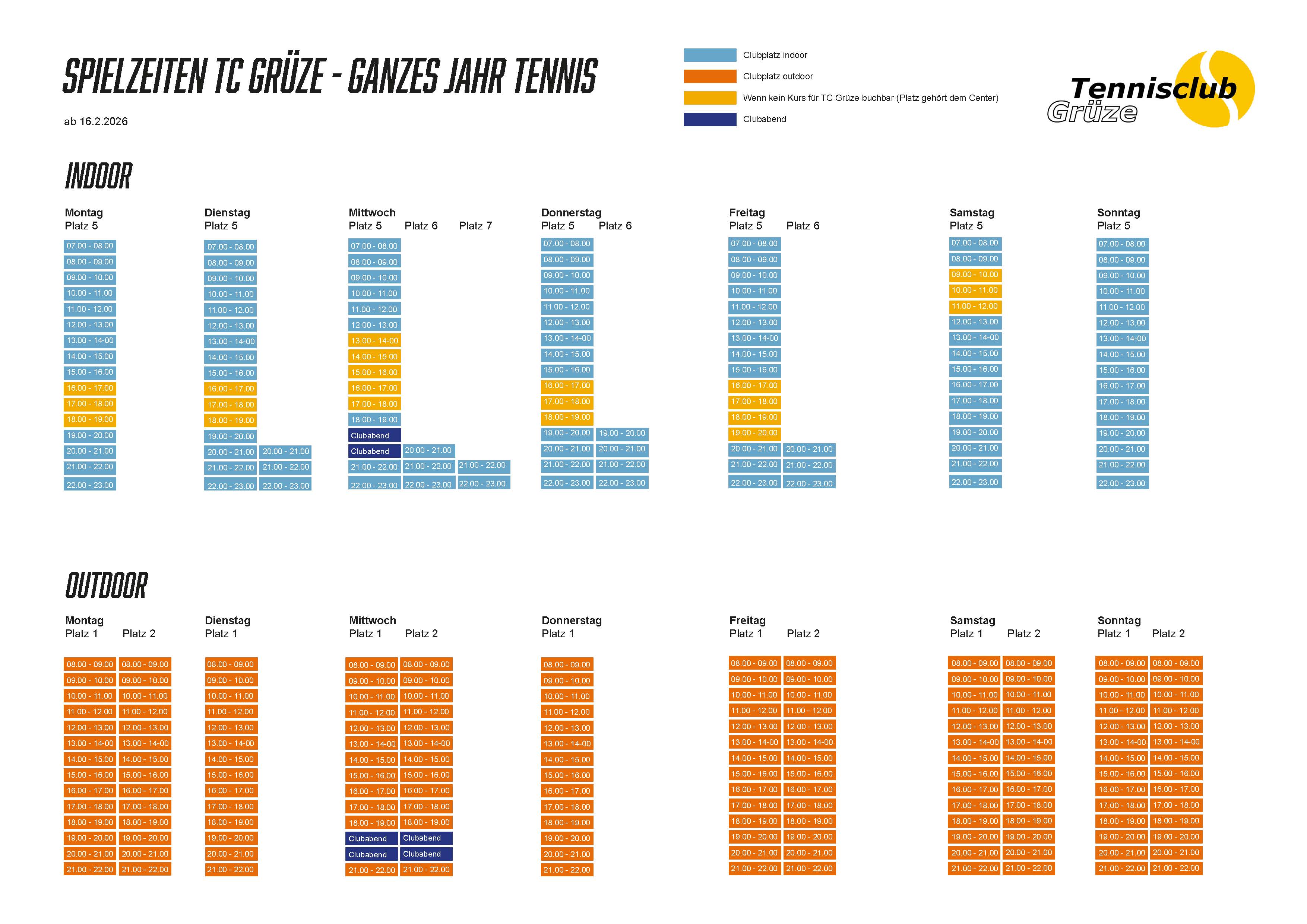 Spielzeiten TC Grüze 2026